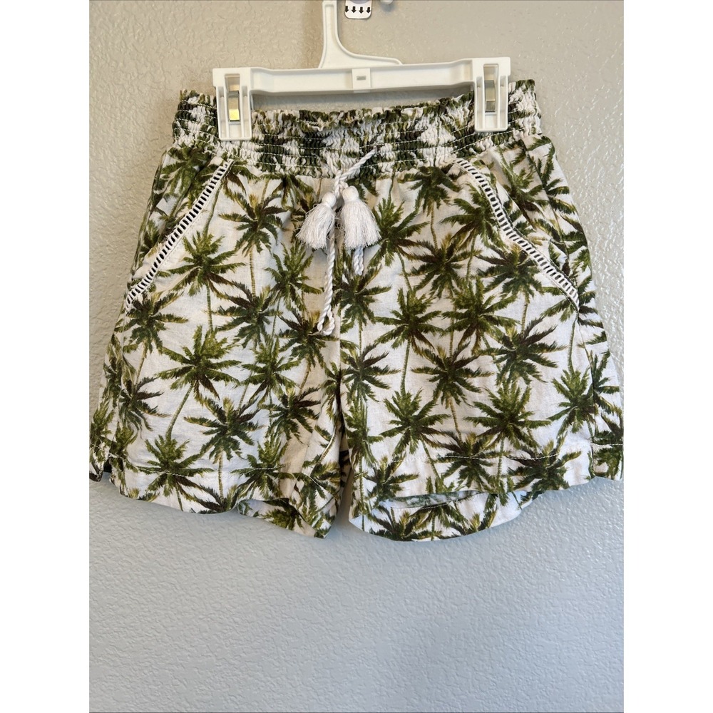 Briggs Womens Palm Tree Linen Blend Shorts S Boho Tropical Resort Casual Elastic